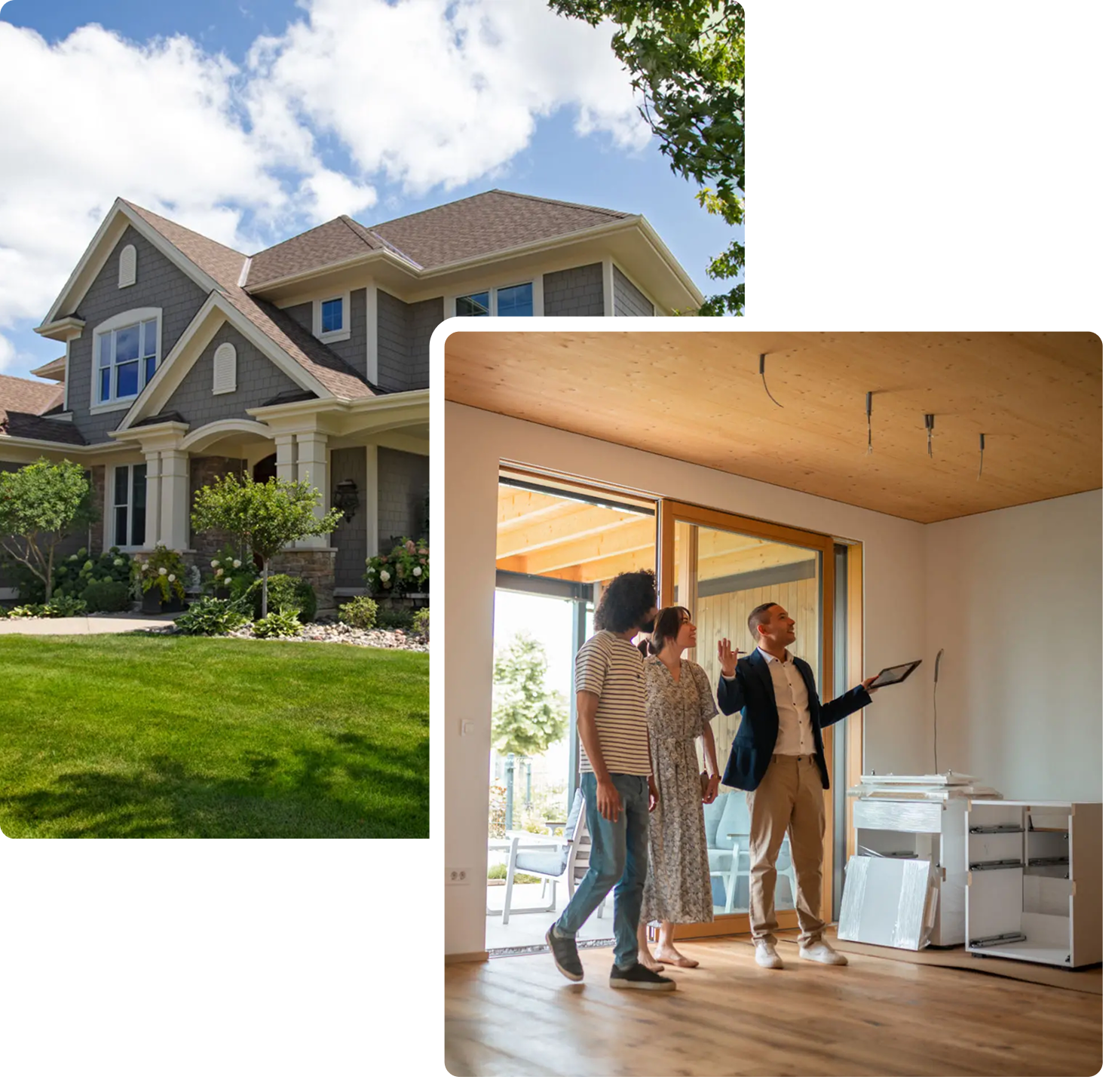 Real estate agent showing home to clients