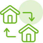Two houses with bidirectional green arrows