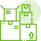 Green neon stacked cardboard boxes icon