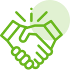 Green handshake icon on dark background