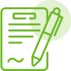Green document signing icon with pen